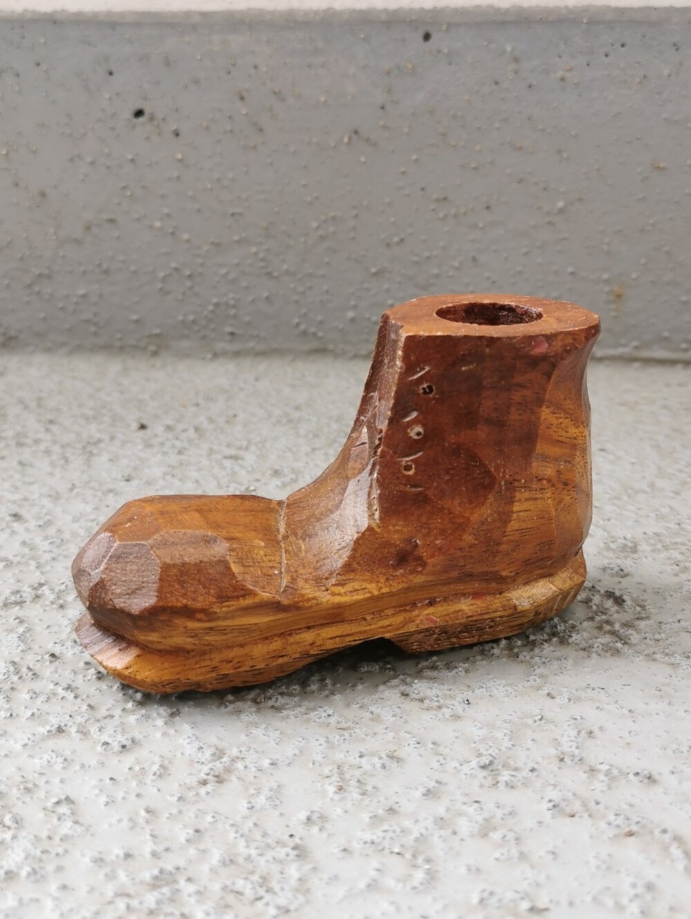 Vintage Hand-Carved Wooden Boot Candle Holder Folk Art Rustic Decor